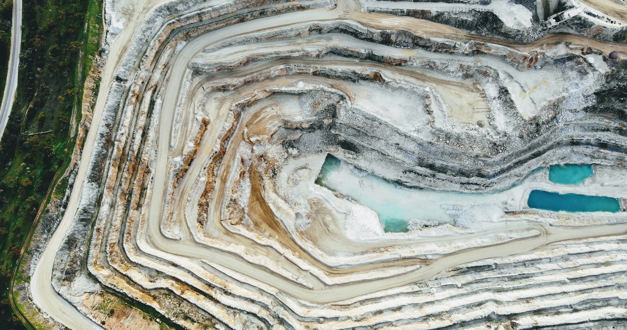 Aerial view of a terraced quarry